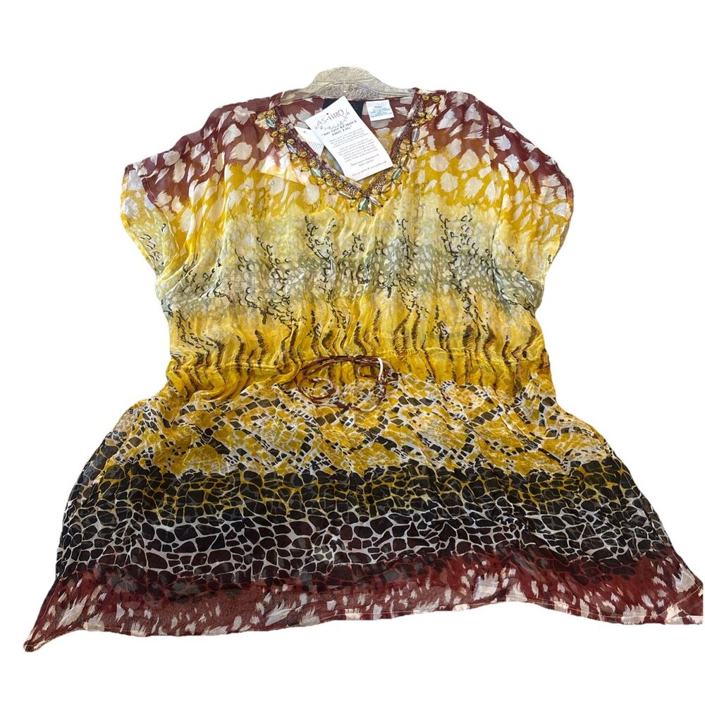 Ashro Asymmetric Kimono Top Size Large Whimsical Sheer Floral Fairy Pool Cover